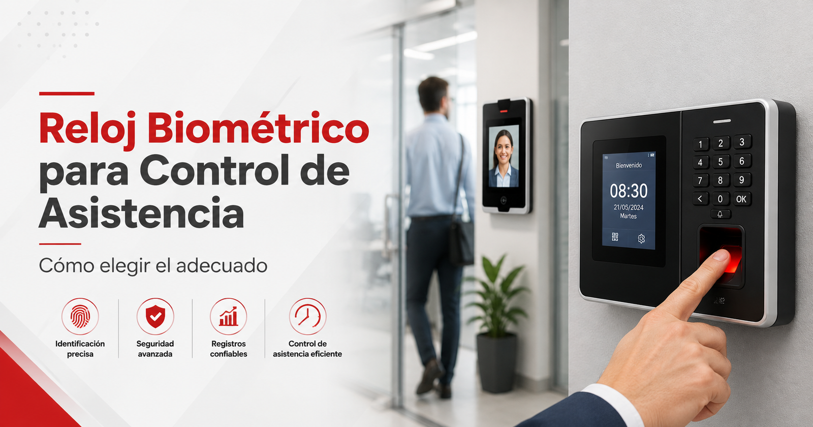 Reloj biométrico para control de asistencia en oficina con lector de huella digital