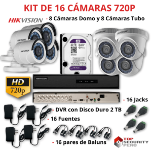 KIT 16 CAMARAS DE SEGURIDAD HD 720P HIKVISION 8 KIT 16 CAMARAS DE SEGURIDAD HD 720P HIKVISION - Imagen 1